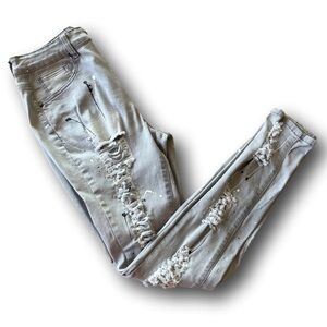 ♥️Redfox Paint Splashed Stretch Skinny Gray Destroyed Jeans